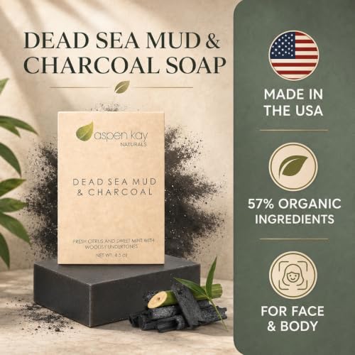 Dead Sea Mud & Charcoal Soap Set - Handmade Face & Body Soap with Citrus & Mint - 3 Pack