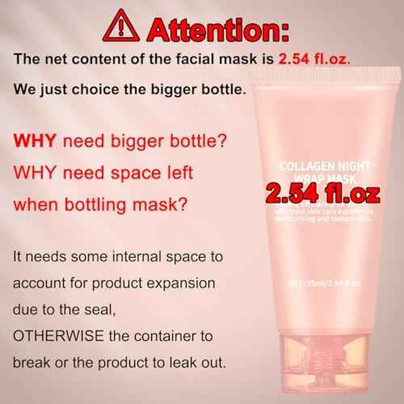 Collagen Night Wrapping Mask Peel-Off Overnight Collagen Face Mask - Deeply Hydrates & Firming & Glowy - Reduce Sagging & Wrinkle For Glowing Skin 2.54 fl.oz with Mask Applicator