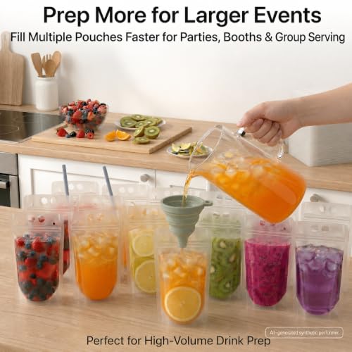 400pcs Drink Pouches with Side Straw Port, 17oz Stand-Up Beverage Bags & Individually Wrapped Straws - Bulk Party Drink Supplies (Pack of 1)