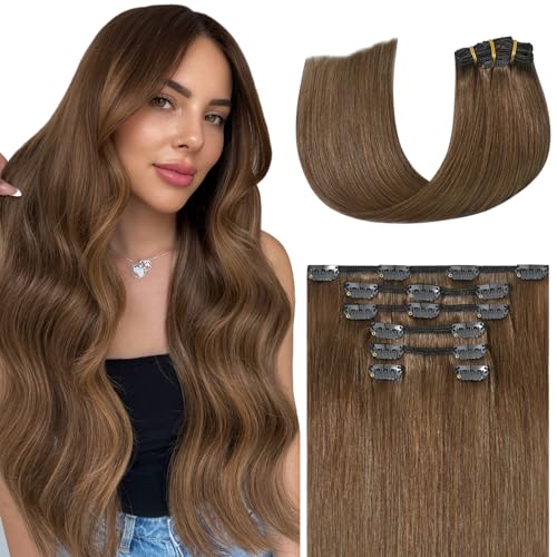 Light Brown Hair Extensions Set - 15 Inch 75g 7pcs Remy Clip-In Human Hair