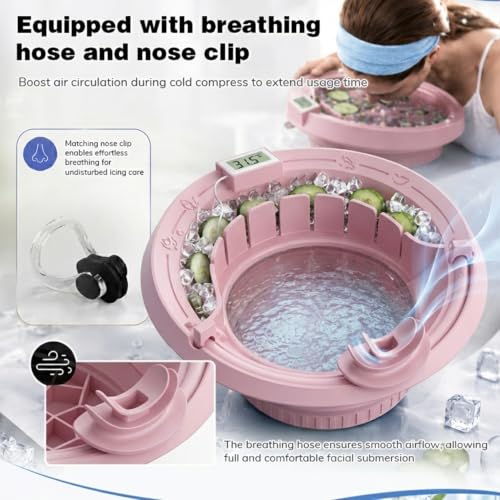 Pink Foldable Silicone Face Ice Bath Bowl with Ice Tray & Breathable Hose - Cool Skincare Tool - Variation of X Pink