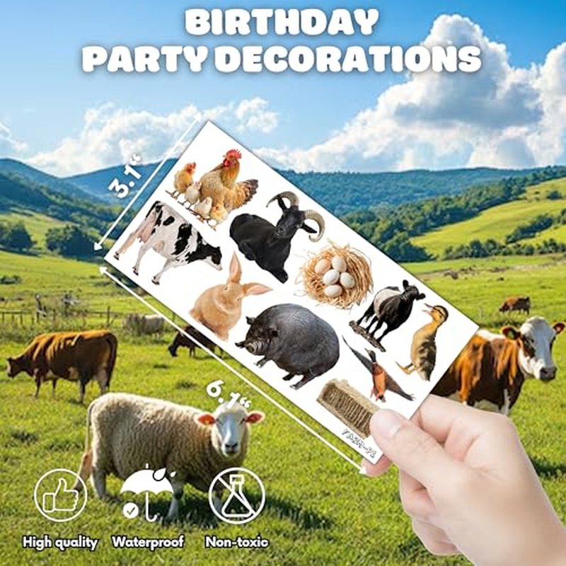 103 PCS Farm Animals Birthday Party Decorations Favors Supplies Barnyard Farm Pig Horse Sheep Ox Cow Farmhouse Temporary Tattoos Stickers Girls Boys Classroom School Prizes Reward