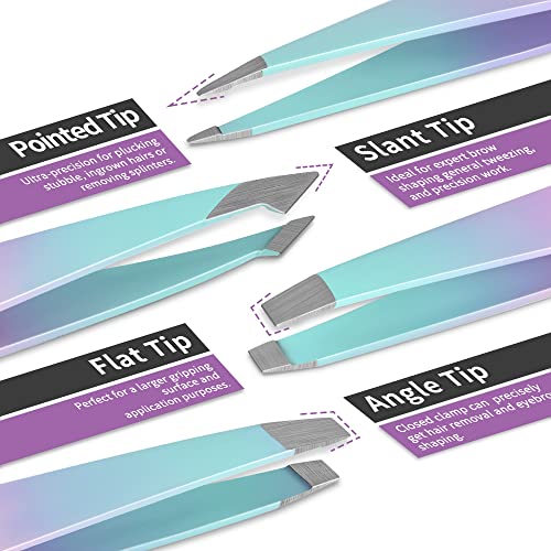 TsMADDTs Eyebrow Tweezer Set, 13 Pcs Tweezers Set for Women, Precision Tweezer for Eyebrows with Curved Scissors for Ingrown Hair, Hair Plucking Daily Beauty Tools with Leather Travel Case