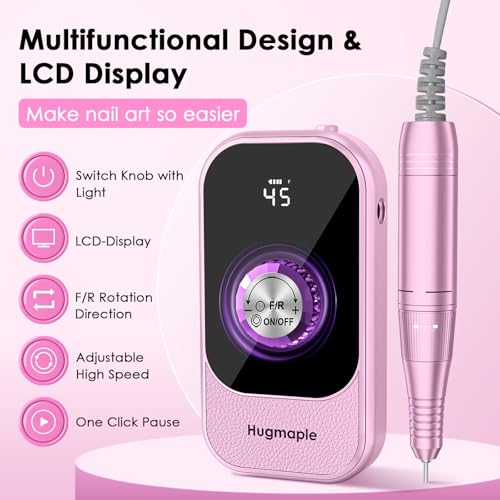 Pink Portable Electric Nail Drill File - Professional 45,000 RPM E-File Machine