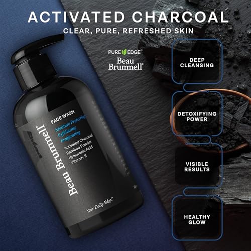 Men's Activated Charcoal Face Wash with Hyaluronic Acid & Bamboo - Gentle Exfoliating Cleanser