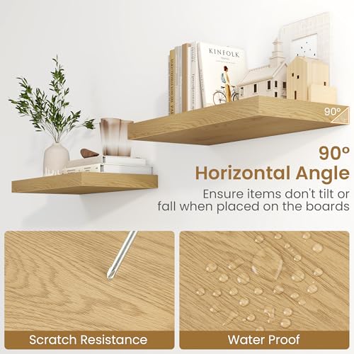 Fun Memories 48-Inch Oak Floating Wall Shelves Set of 1 - Deep Rustic Storage for Bathroom, Living Room, Bedroom, Kitchen