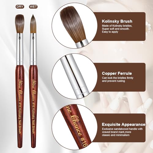 Acrylic Nail Art Brush Size 18 Brown Oval Kolinsky Hair for DIY Manicure & Extensions - Professional Tool
