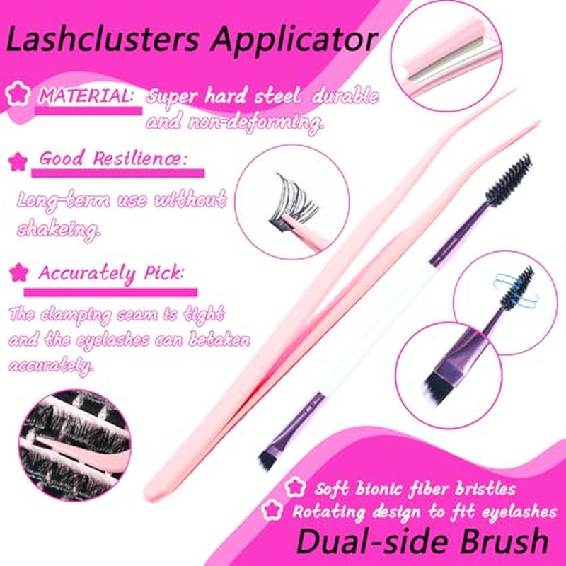 Manga Lash Clusters Kit, 504 Pcs Fluffy Eyelash Clusters Extensions 100D+100D D Curl Individual Wispy False Eyelashes Kit with Lash Bond, Lash Remover, Lash Tweezers, Lash Brush (Lash Clusters10-18mm)