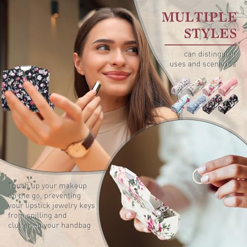 16 Pcs Operation Christmas Items Bulk Lipstick Case with Mirror Ladies Floral Portable Lipstick Case Cosmetic Storage Kit Makeup Travel Cases Organizer Bag for Christmas Bags Stuffers