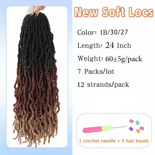 24 Inch Faux Locs Crochet Hair Set - Ombre 7 Packs for Black Women, Pre-Looped & Natural Look Variation of 1B/30/27