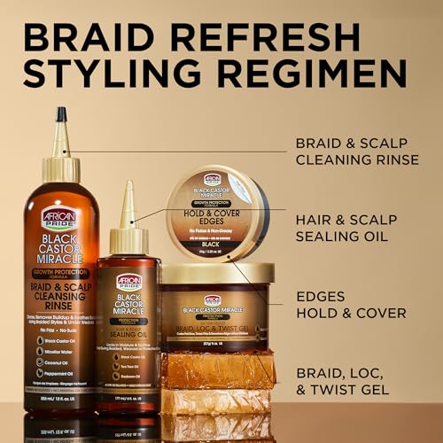 African Pride Black Castor Miracle Extra Hold Braid Gel with Coconut Oil - 3 Pack, 12oz Each