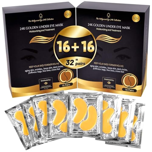 24K Gold Under Eye Patches for Dark Circles & Puffy Eyes - Rejuvenating Eye Masks
