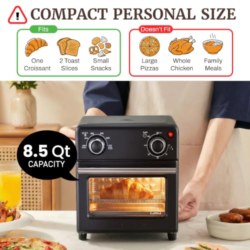 Elite Gourmet 8.5Qt Compact Air Fryer Oven - Black, Adjustable Controls