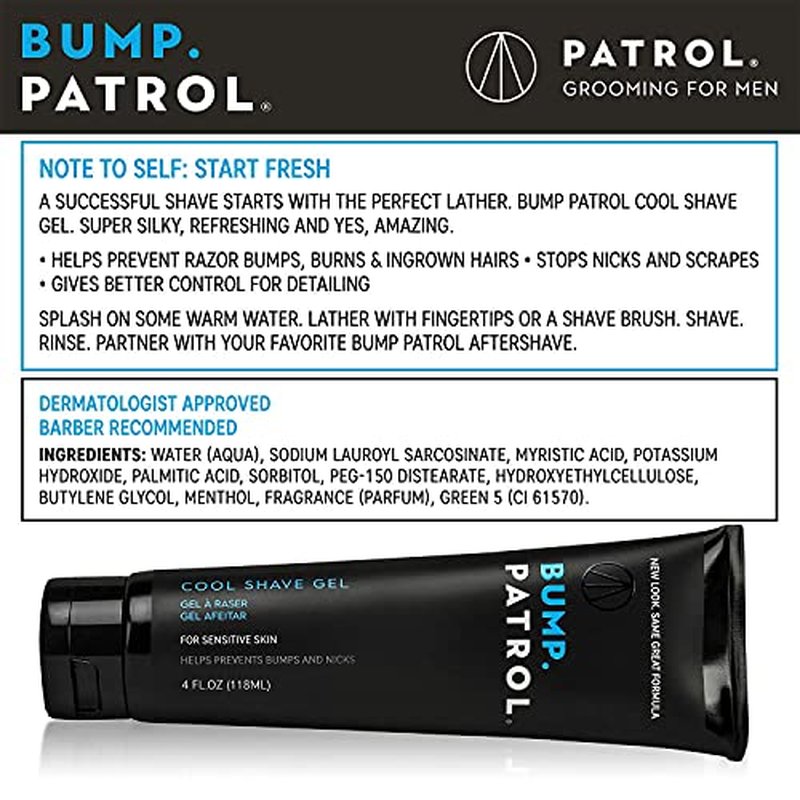 Bump Patrol Cool Shave Gel - Sensitive Clear Shaving Gel with Menthol Prevents Razor Burn, Bumps, Ingrown Hair - 4 Ounces