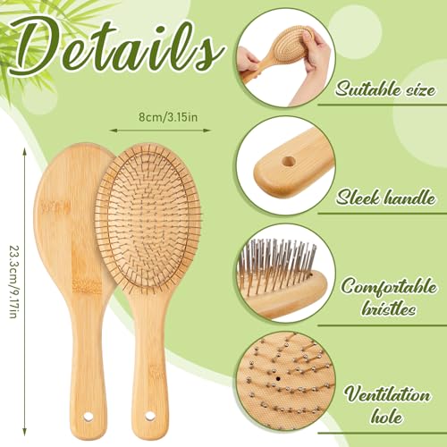 Weysat 6pcs Bamboo Hair Brush with Steel Bristles for Women Bulk Wooden Paddle Brush Scalp Massage Bamboo Detangling Hairbrush Engraving DIY Gift for Women Men Wedding, Anti Static, All Hair Types