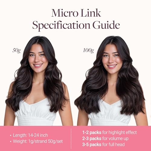 Micro Link Hair Extensions 18 Inch Black Reusable Human Hair - 50g