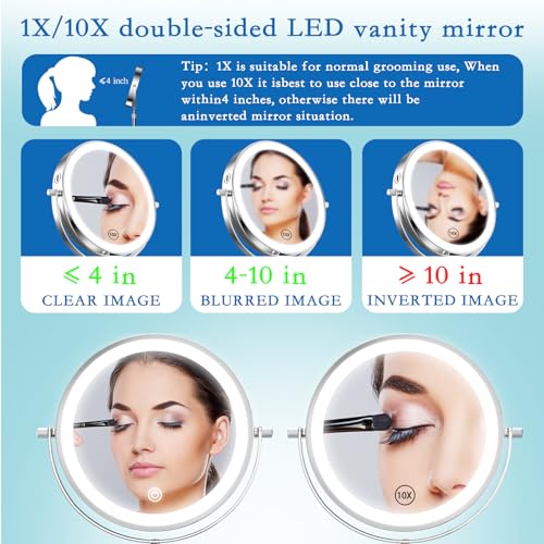Rechargeable 7-Inch Lighted Makeup Mirror with 10X Magnification & Adjustable Height