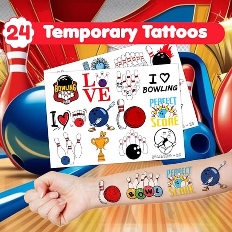48 PCS Bowling Party Set: 24 PCS Temporary Tattoos & 24 PCS Slap Bracelets - Fun Bowling-Themed Gifts for Kids, Girls and Boys, Birthday Parties, Baby Showers, Classroom Rewards & Sports Events