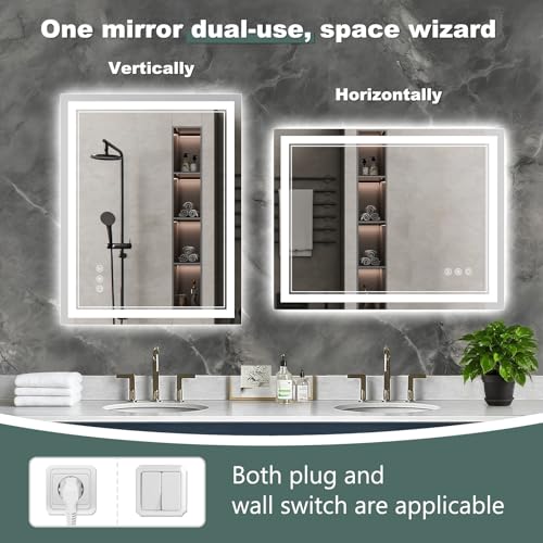 Wedhouc 24x32 Inch LED Bathroom Mirror with Lights, Dimmable, Anti-Fog, Wall Mount