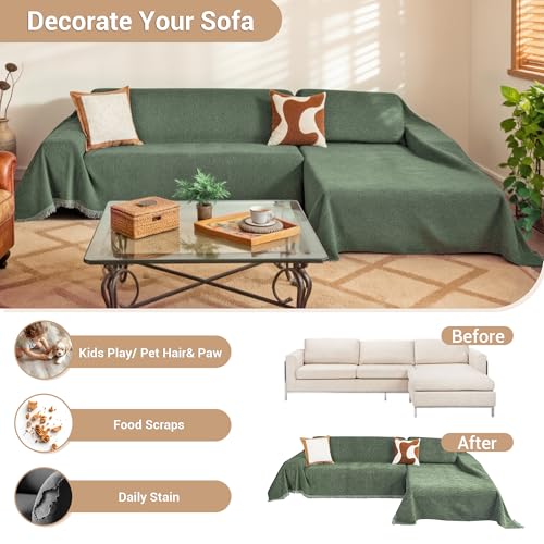 MYSKY HOME Couch Cover for Sectional Sofa - 2 Pieces, Washable, Moss Green, X-Large