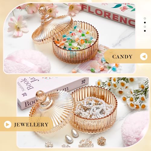 Tioncy Amber Glass Jar with Large Powder Puff Set – 6 Inch Makeup & Body Powder Container, Elegant Cosmetic Organizer, 2 Pieces