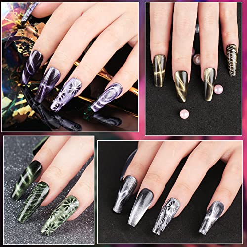 Cat Eye Gel Nail Polish Set - 12 Colors 9D Holographic Glitter with Magnet for DIY Home & Salon