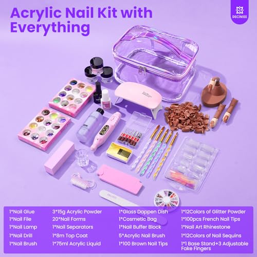 Deciniee Acrylic Nail Kit for Beginners with Gift Makeup Bag, Purple – Single Layer