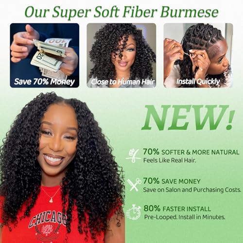 Burmese Curly Crochet Hair 8 Packs - 18 Inch Knotless Spiral Curl Extensions - 1B