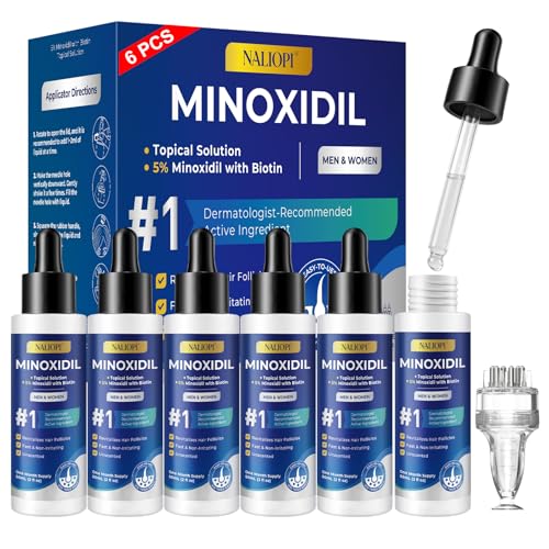 Minoxidil 5% Hair Growth Solution for Men & Women – Thinning & Receding Hair Treatment, 6 x 2 fl oz