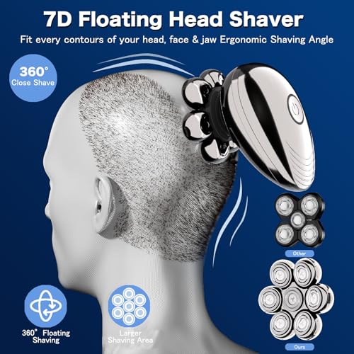 Head Shavers for Bald Men, Electric Razor for Men, IPX8 Waterproof Dry/Wet Bald Head Shaver with 10000 RPM High-Speed Motor, Rechargeable Head Razor with LED Display, Perfect for Home & Travel