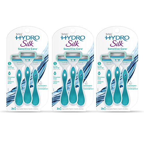 Disposable Razor for Women - Schick Hydro Silk Sensitive 5-Blade, Green & White, 9 Count