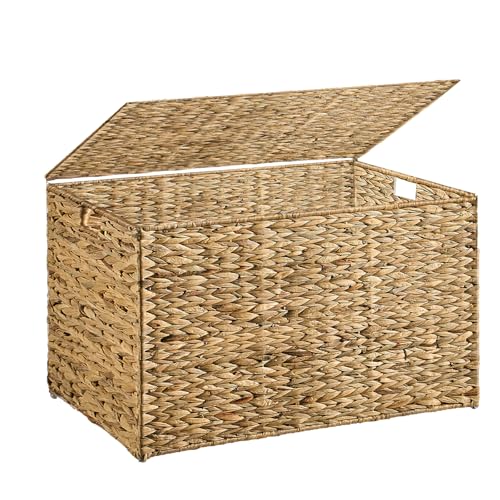Water Hyacinth Storage Basket with Lid - 105L Natural Wicker Bin 26x15.7x15.7 Inches