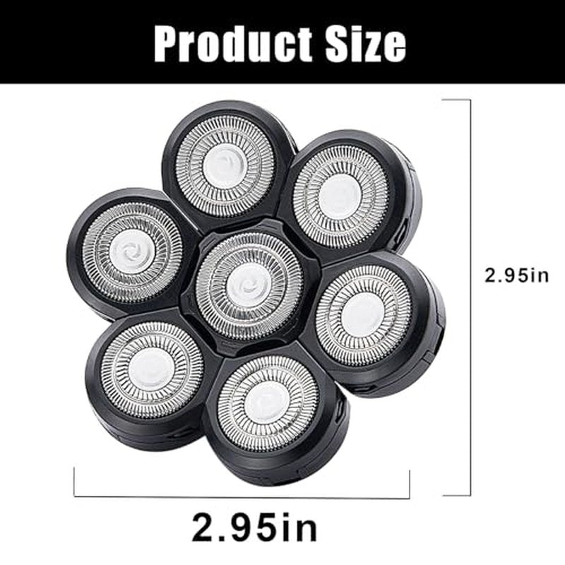 7 Blades Head Shaver Replacement Heads, Universal Fit for Electric Razors, Wet & Dry Use, 7D Floating Design, Stainless Steel Blade Heads, Ideal for Men's Face & Bald Head Shaving (2count)