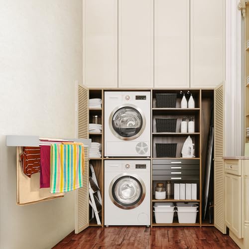 White 47-Inch Heavy-Duty Wall-Mounted Retractable Laundry Drying Rack - 70lbs Capacity