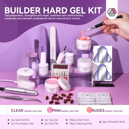 15 pcs Nail Builder Gel Kit with Drill & Lamp - Clear Pink Nudes Nail Extension