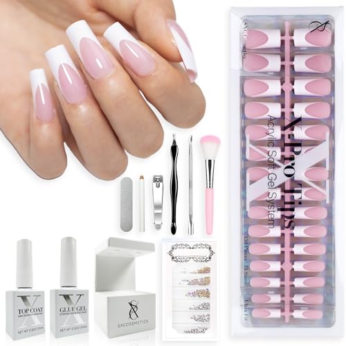 French Tip Press On Nails - Pink Series, Medium Square, 150PCS, 15 Sizes, 5 Styles, Starter Kit - Variation 01 P117KIT2-M