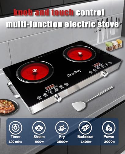 Dual Burner 23-Inch Electric Infrared Hot Plate with Timer & Touch Control