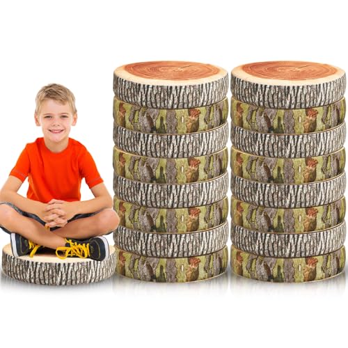 16 Pcs Tree Stump Floor Cushions - Decorative Round Wooden Stool Pillows for Kids & Home