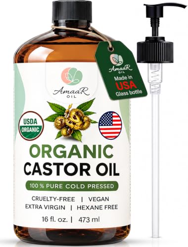 16 oz USDA Organic Cold Pressed Castor Oil - Unrefined Moisturizing Hair & Skin Oil