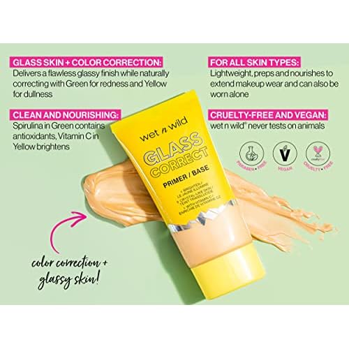wet n wild Prime Focus Glass Skin Correct Primer, Bright Crystal Finish, Yellow (Pack of 2)