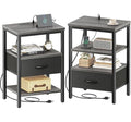 SUPERJARE Set of 2 Nightstands with Charging Station - Charcoal Gray & Black, Model M-2, 11.8"D x 15.7"W x 23.4"H