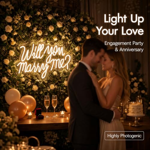 Will You Marry Me Neon Sign LED Light Up Letters - Warm White, 21.7x13.8 Inch