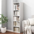 Small Narrow Corner Bookcase - 47" Tall White Storage Cabinet with 5 Cubes - Space Saver Shelf