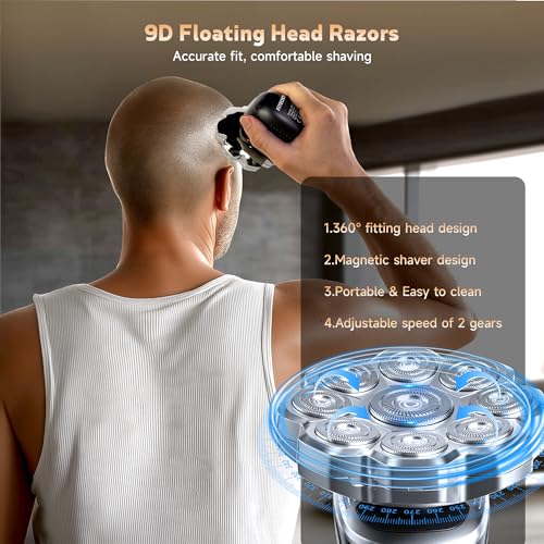 Electric Razor for Men Black - 5-in-1 Wet & Dry Head Shaver with 9D Floating Head