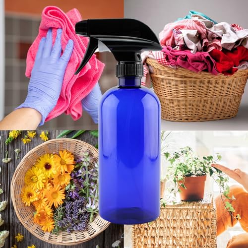 16oz Blue Plastic Spray Bottles with Mist & Stream Sprayers - Pack of 6 - Cobalt Blue