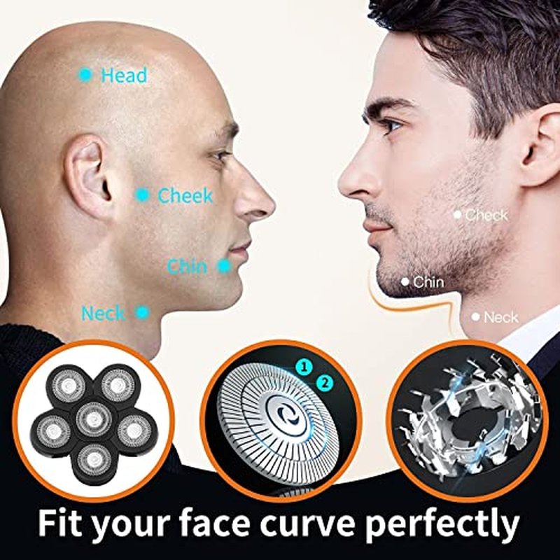 6 Blade Replacement Heads,Bald Shaver Replacement Heads Rotary Shaver for Bald Men Replacement Blade Beard Universal Fast Double Ring Hair Trimmer for 5 6 7 Head Electric Shaver