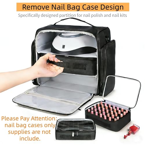 Large Capacity Nail Polish Organizer Bag with Removable Drawers & Travel Carrying Options
