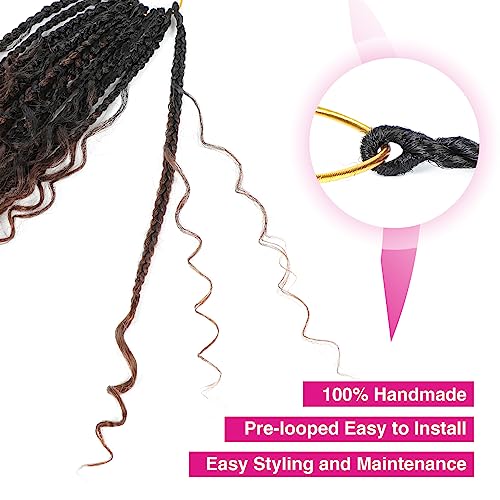 Wodun 12 Inch Goddess Box Braids Crochet Hair 8 Packs/1B/4/30 - Pre-Looped Synthetic Extensions for Black Women