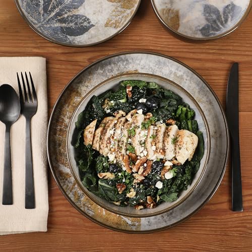 Multicolor Leaf Design Ceramic Dinnerware Set for 4 - 16 Pieces, Microwave & Dishwasher Safe