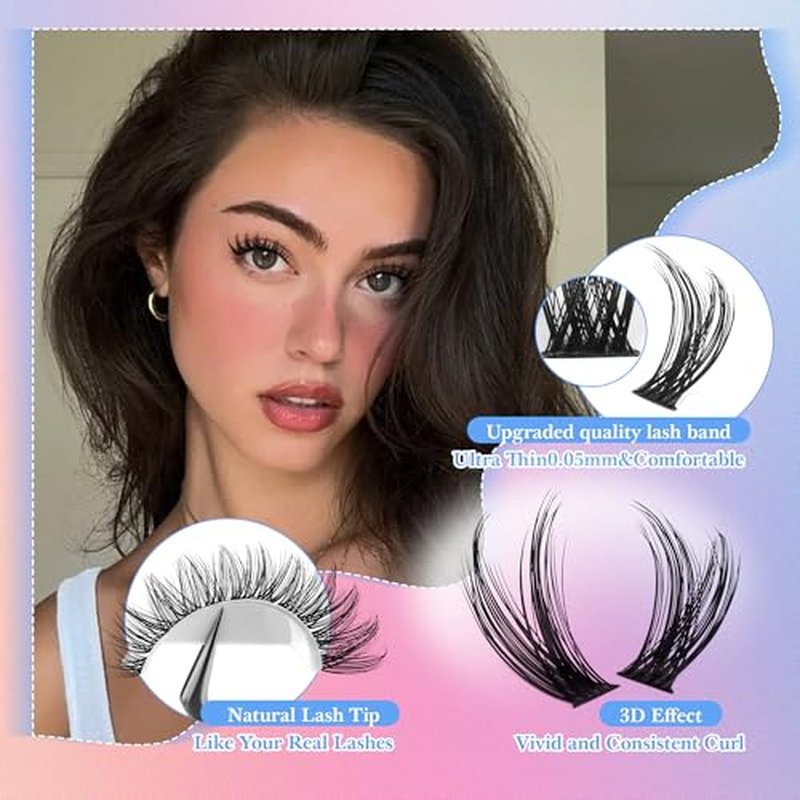 Fairy Lash Clusters Kit Wispy Eyelash Clusters DIY 8-16mm Manga Lash Clusters Eyelash Extension Kit 192pcs Individual Lashes Natural Lash Extension Kit with Lash Bond and Seal, Lash Tweezers by Wtvane